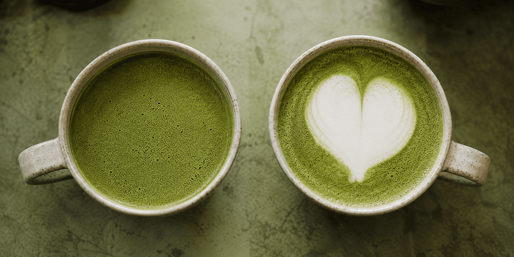 Side by side matcha latte art comparison — milk sinking into matcha vs milk floating on surface