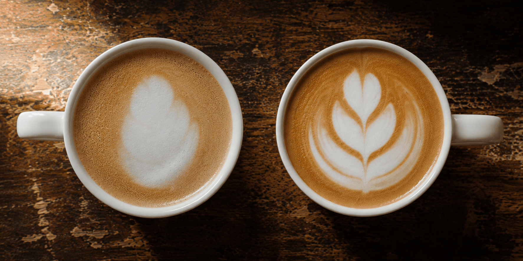 Side by side latte art tulip comparison — merged drops vs clean layer separation