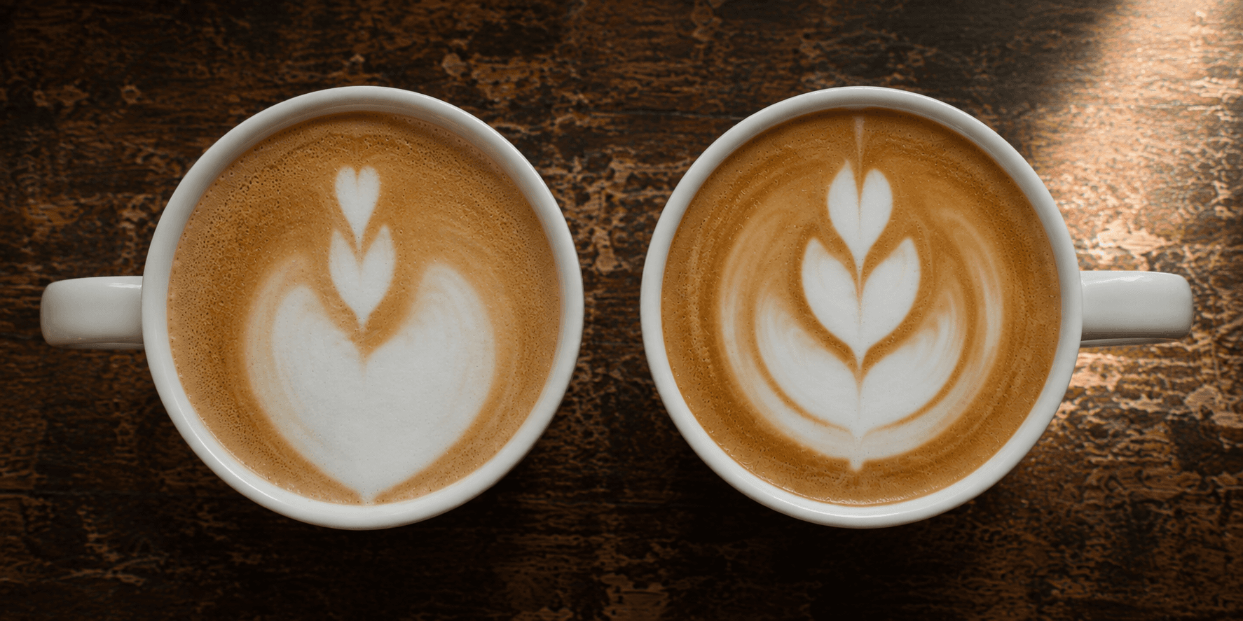 Side by side latte art tulip comparison — uneven drop sizes vs even proportioned drops