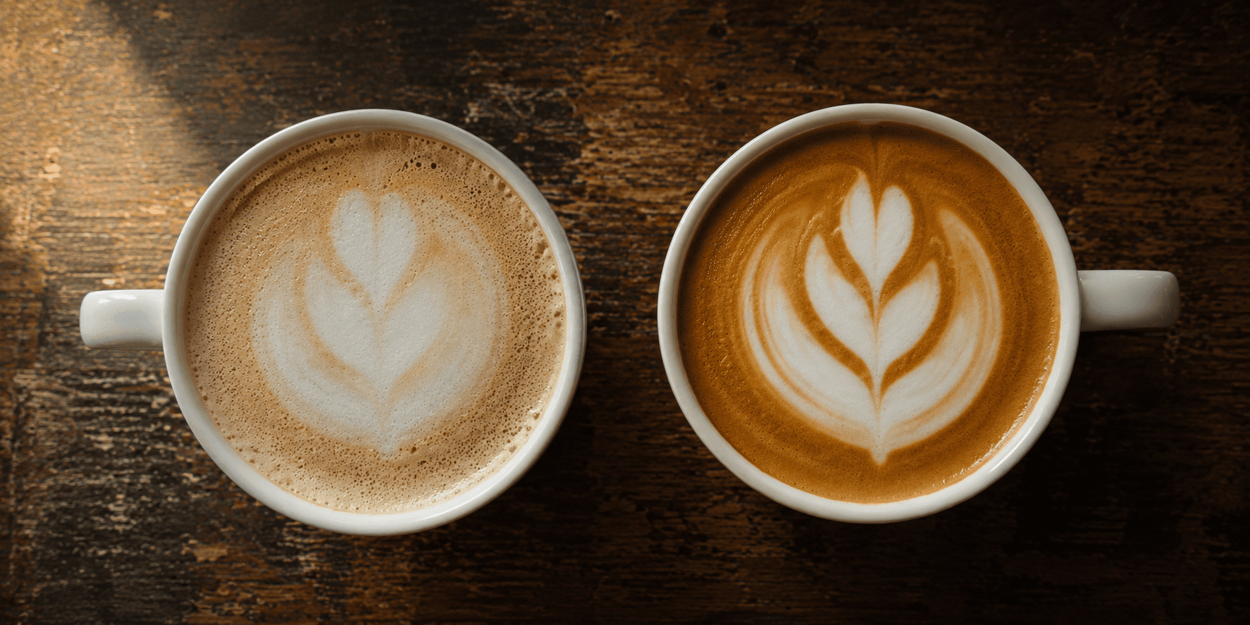 Side by side latte art tulip comparison — foamy milk vs silky milk texture