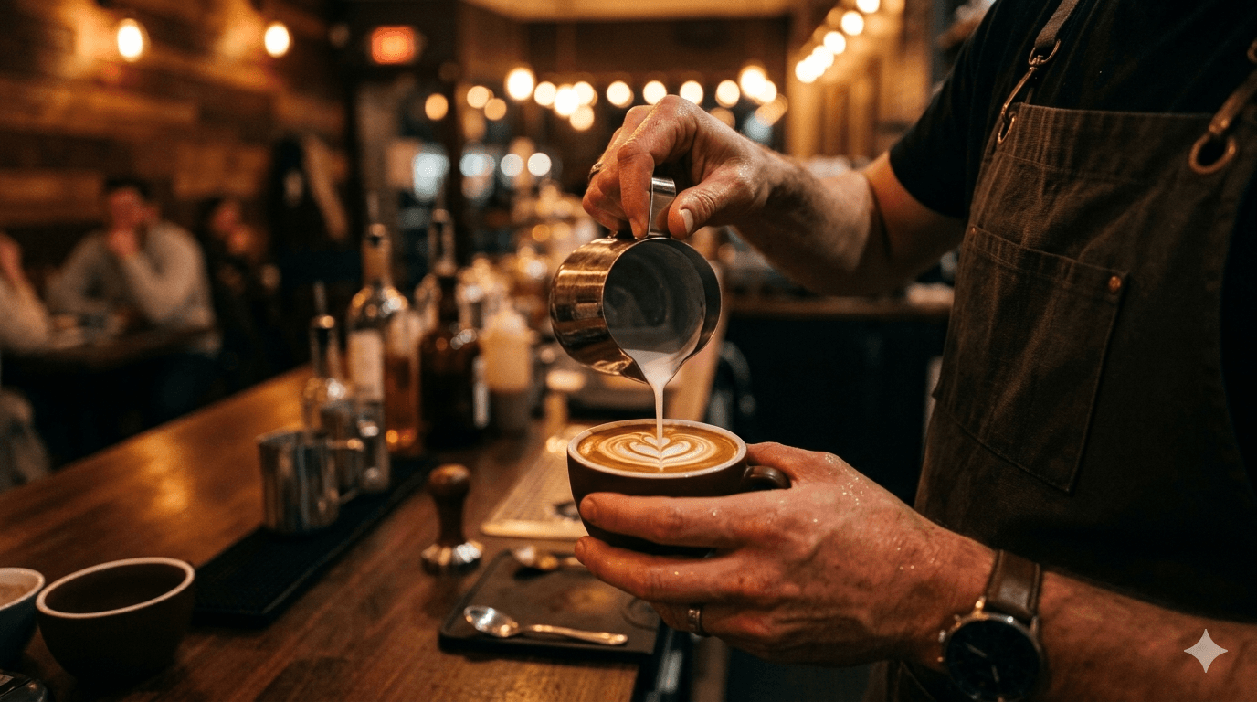 Barista at the machine