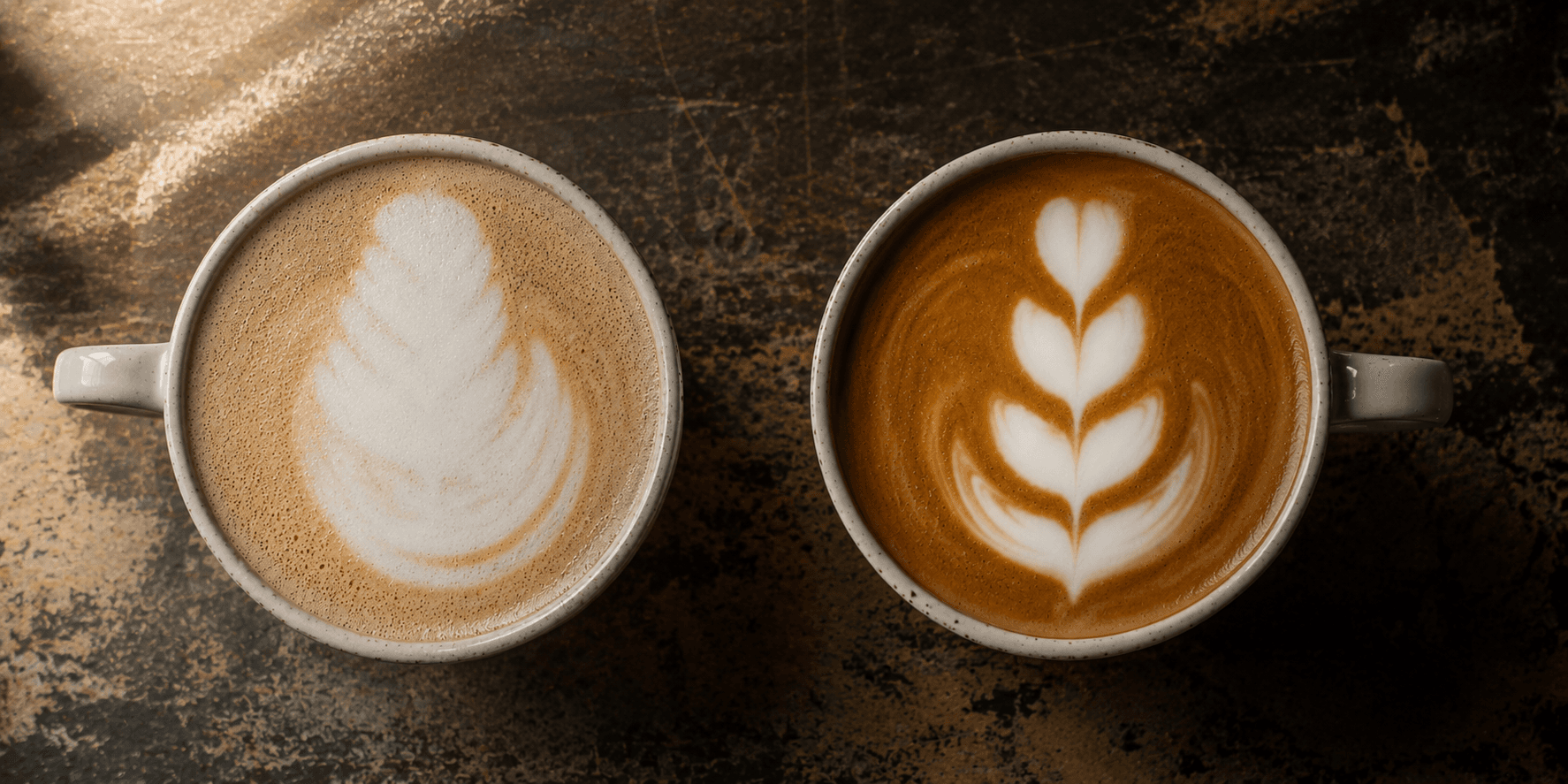 Side by side latte art 4-tulip comparison — merged drops vs clean layer separation