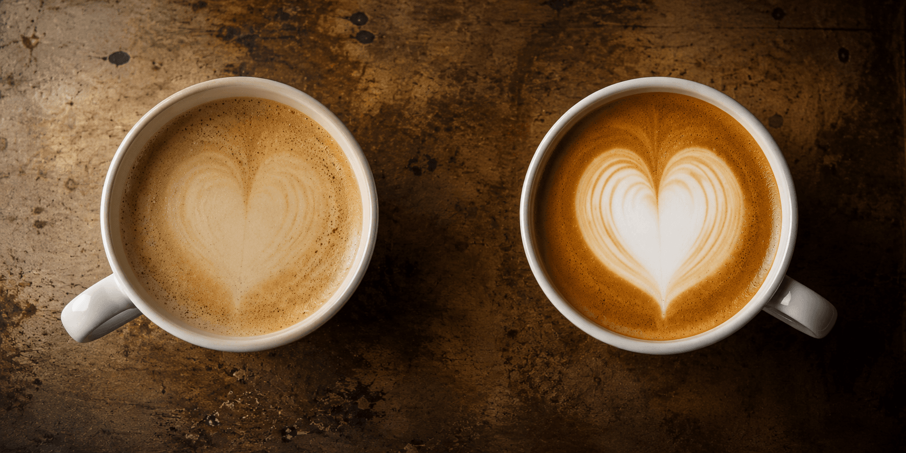 Side by side latte comparison — under-steamed watery milk vs correctly steamed glossy milk