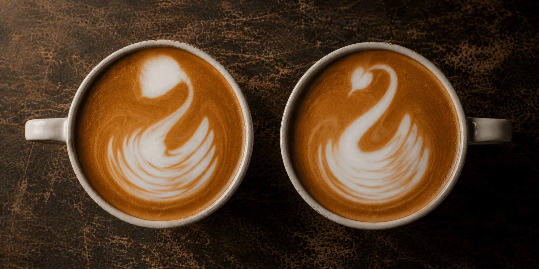 Side by side latte art swan comparison — oversized head drop vs precise proportionate head